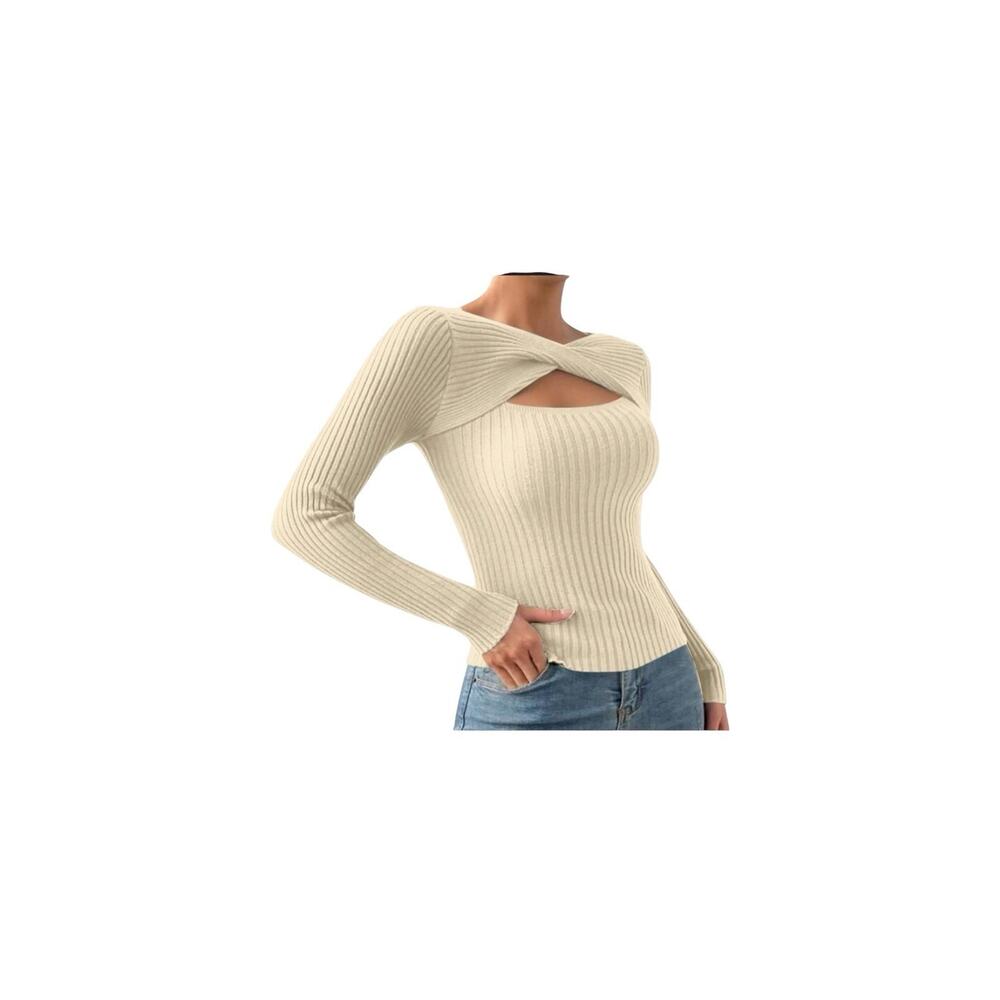 ASTR The Label Cutout Sweater Womens Large Cream Ribbed Long Sleeve Top Y2K Fun‎